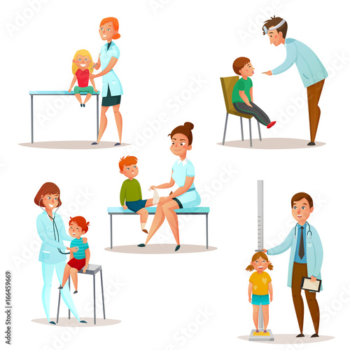 Kids Visit A Doctor Icon Set