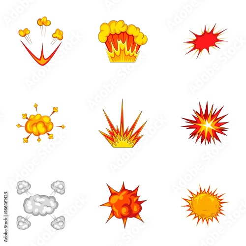 Explosion effect icons set, cartoon style