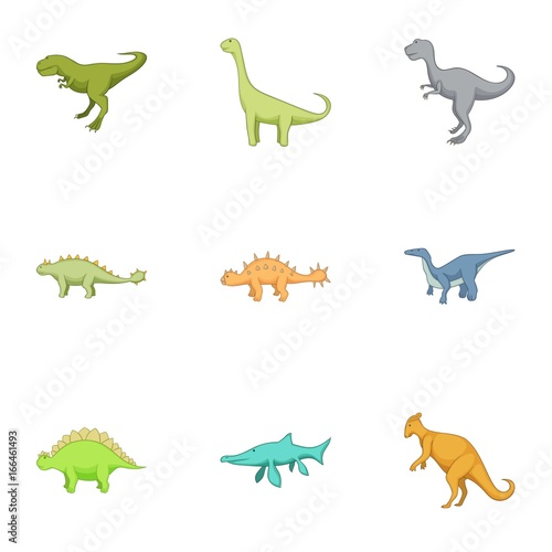 First dinosaur icons set  cartoon style