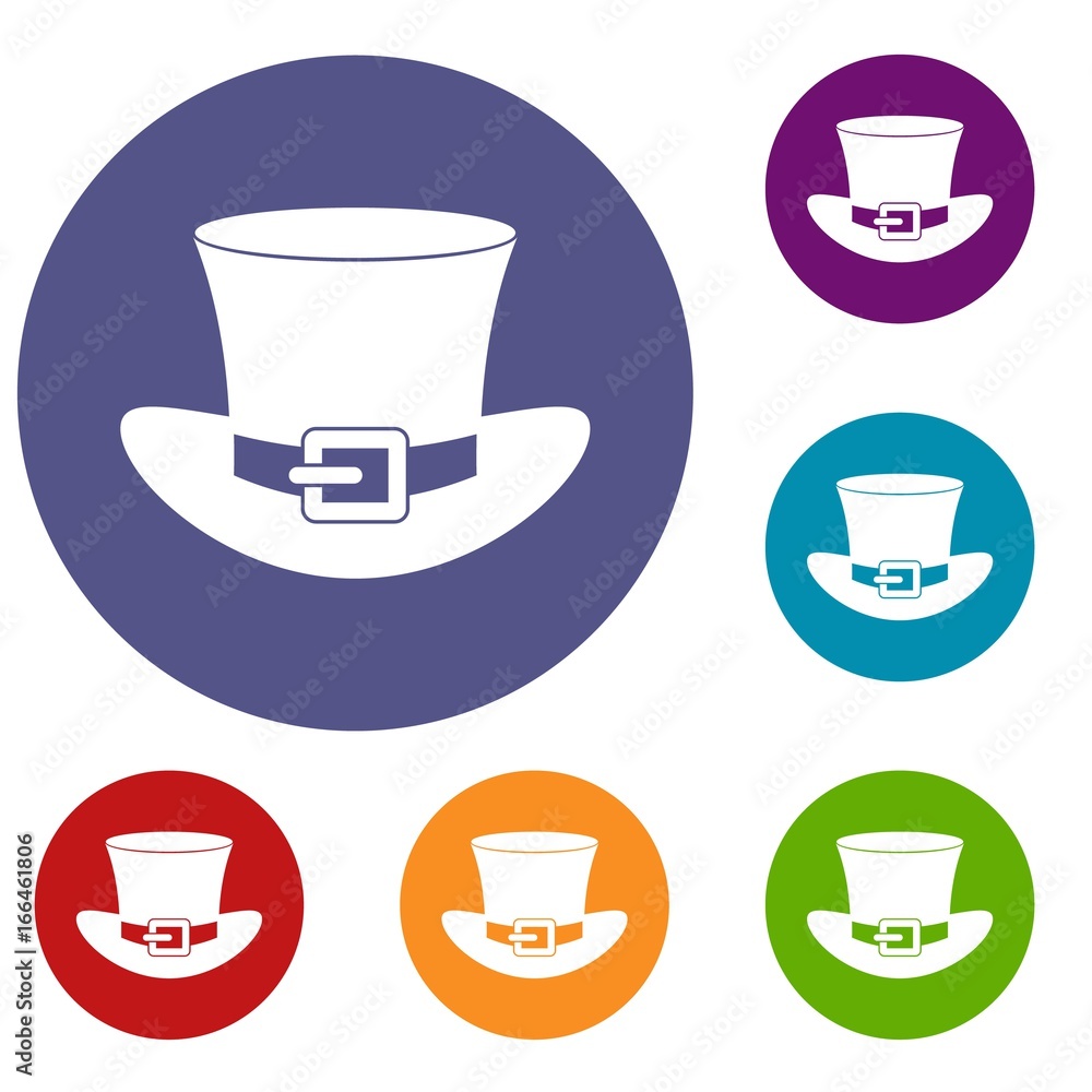 Top hat with buckle icons set Top hat with buckle icons set