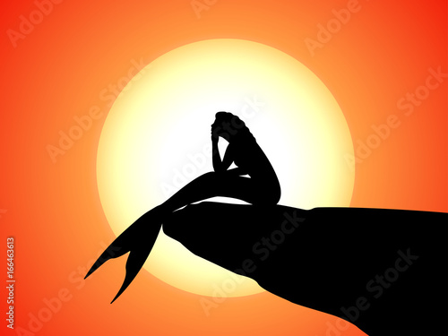 Vector silhouette of a mermaid sitting on a rock