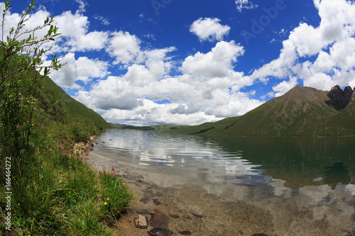 Fototapeta Naklejka Na Ścianę i Meble -  beautiful landscape with lake under blue sky