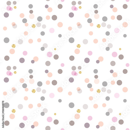Fototapeta Naklejka Na Ścianę i Meble -  Modern Abstract Vector  Confetti Background. Seamless pattern in soft pastel colors and golden glitters. Festive party repeat.