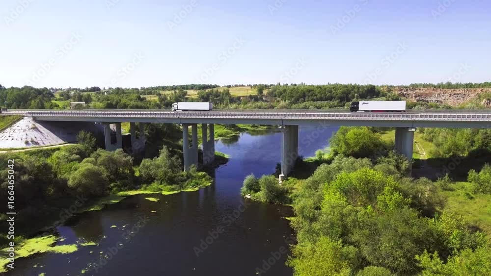 Aerial view of the motor bridge across the river Aerial view of the motor bridge across the river