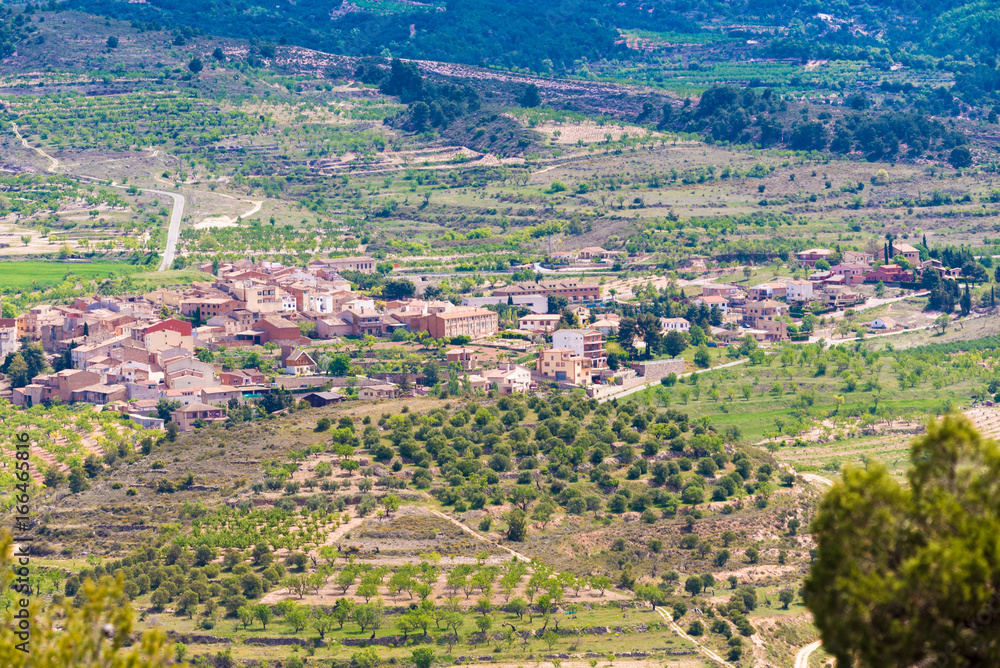 View of the forest and city in the province of Catalonia, Spain. Top view.