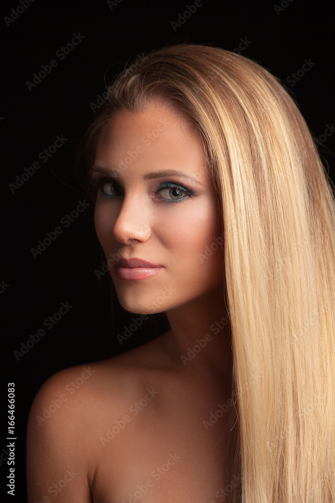 beautiful young blonde green eyes woman with long straith healthy hair  Stock Photo | Adobe Stock