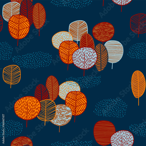 Fototapeta Abstract autumn seamless pattern with trees.