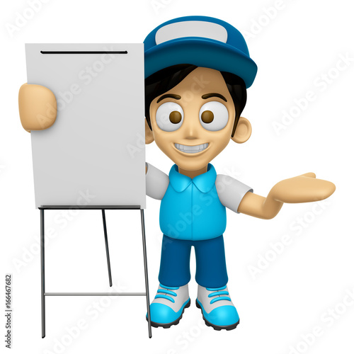 3D Delivery Service Man Mascot is concise explanation of a whiteboard. Work and Job Character Design Series 2. photo