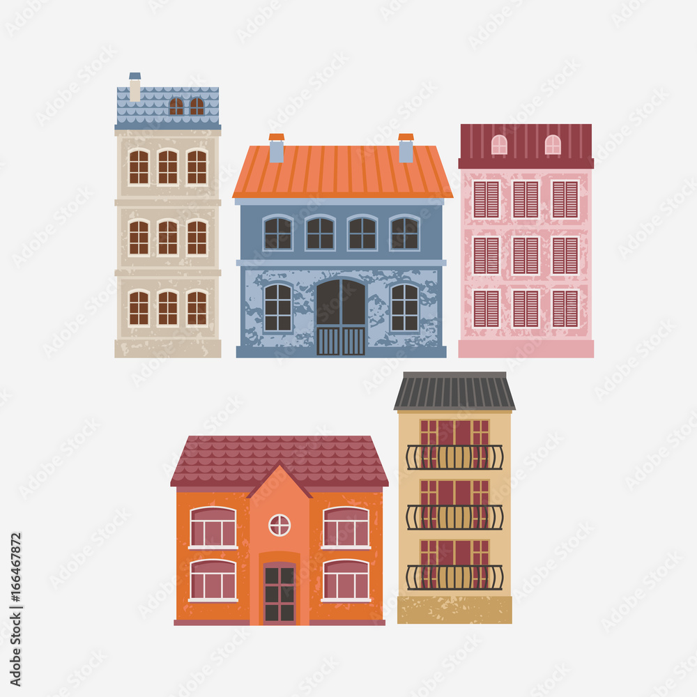 Vector illustration of building. Color houses.