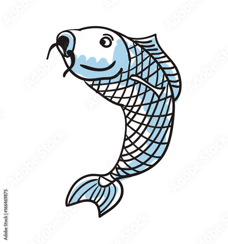 Koi carp hand drawn icon isolated on white background vector illustration. Japan ethnic culture element.