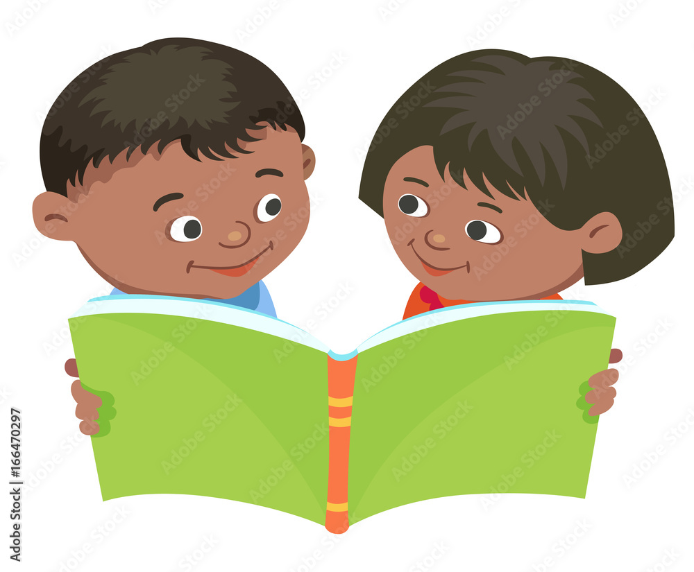 Cartoon kids reading book vector Mexican, half-breed, Cartoon kids reading book vector Mexican, half-breed,