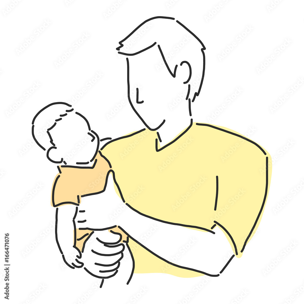 Happy father's day when Daddy and kids play hug and smile together in a happy time with a happy family cool daddy, line drawing vector illustration graphic design