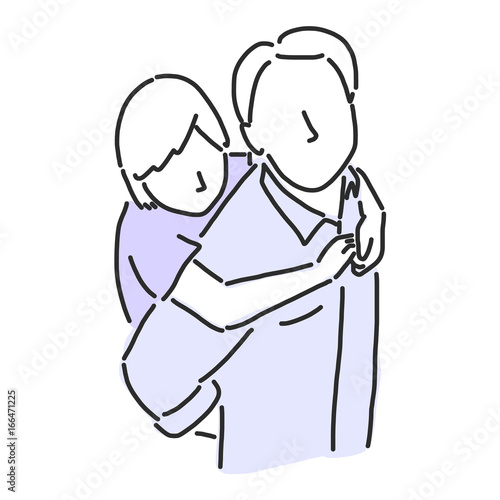Happy father's day when Daddy and kids play hug and smile together in a happy time with a happy family cool daddy, line drawing vector illustration graphic design