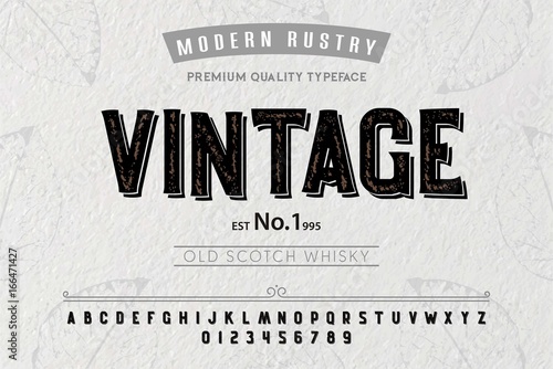 Font. Alphabet. Script. Typeface. Label.Vintage typeface. For labels and different type designs