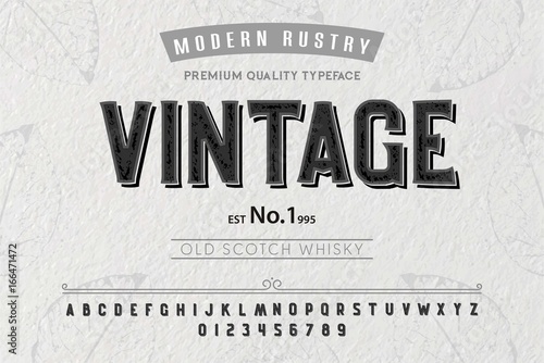 Font. Alphabet. Script. Typeface. Label.Vintage typeface. For labels and different type designs