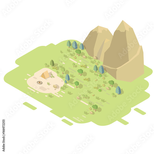 Isometric landscape with mountains
