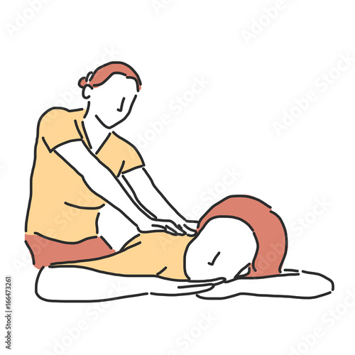 Spa and massage in variety poses. hand drawn. line drawing. vector illustration.
