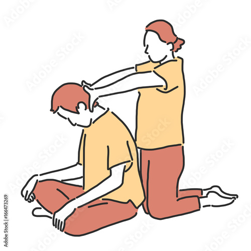 Spa and massage in variety poses. hand drawn. line drawing. vector illustration.
