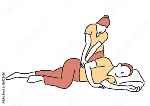 Spa and massage in variety poses. hand drawn. line drawing. vector illustration.