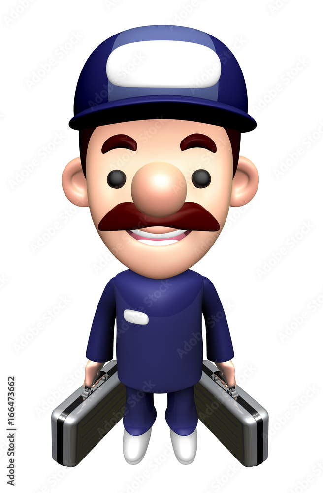 3D Technician Character holding a bag with both hands.