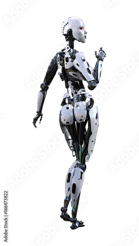 3D Rendering Female Robot on White