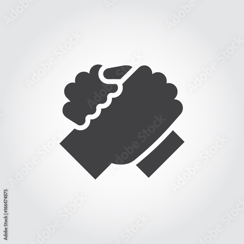 Handshake of two people icon in flat design style. Simple black logo for brotherly support, meeting, armwrestling, business teamwork concept image. Contour arm silhouette. Vector illustration