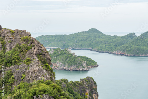 Scenery of beach and island from Khao Lom Muak viewpoint, Prachuap khiri khan, Thailand.