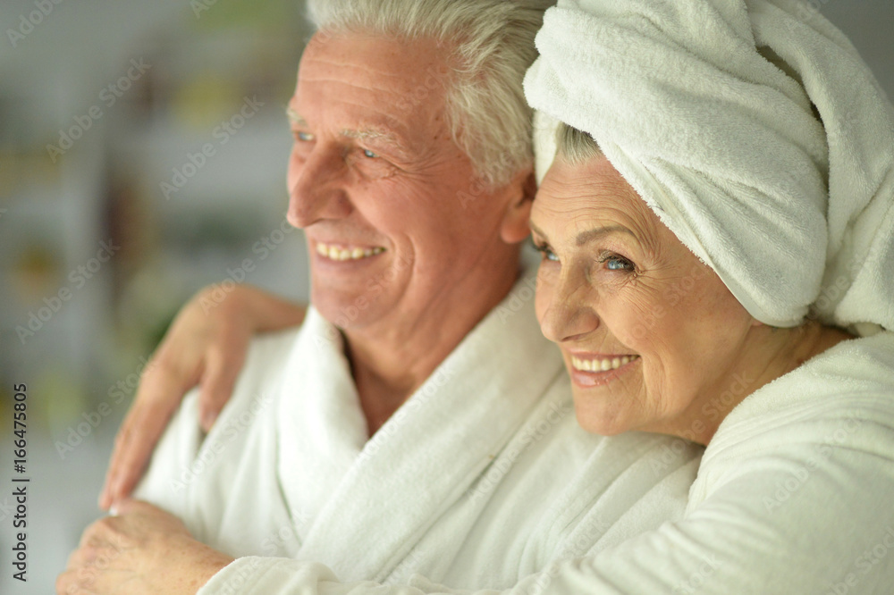 couple   at home in a bathrobes