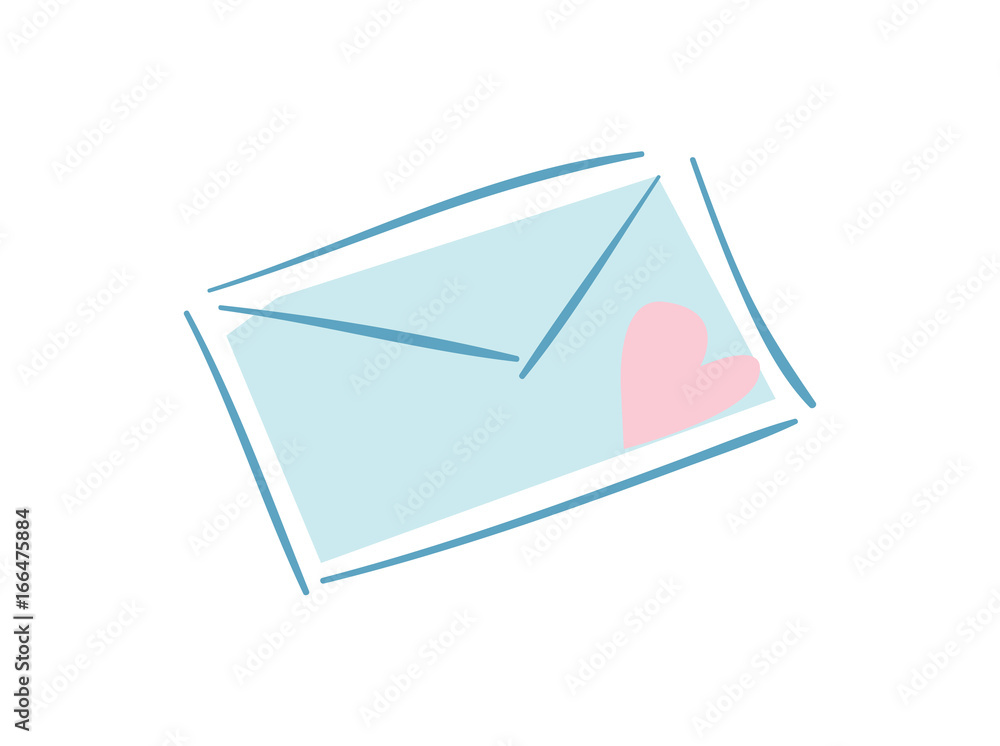 Happy valentine day isolated icon with envelope. Love and wedding romantic symbol, just married hand drawn vector illustration. Happy valentine day isolated icon with envelope. Love and wedding romantic symbol, just married hand drawn vector illustration.