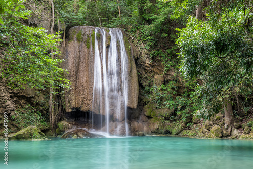 Erawan waterfall in deep forest at Erawan National Park, Kanchanaburi, Thailand.