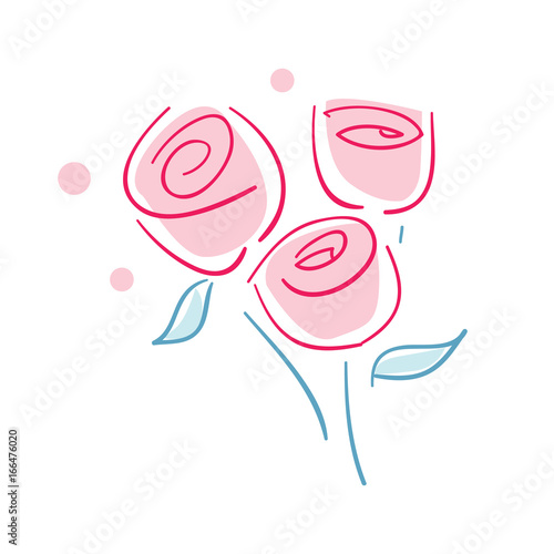 Happy valentine day isolated icon with roses. Love and wedding romantic symbol, just married hand drawn vector illustration.