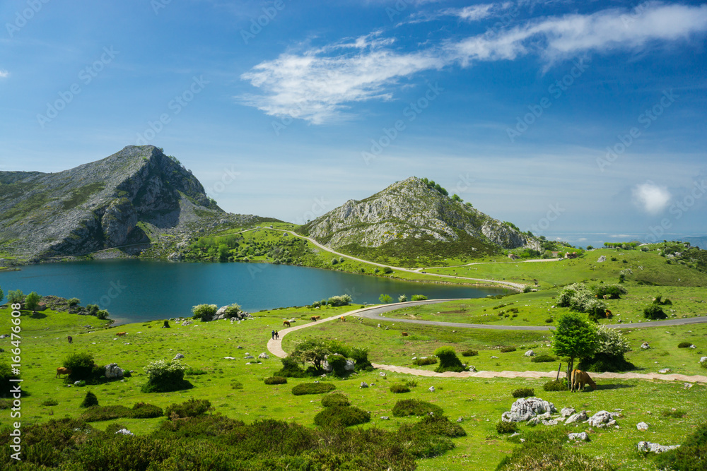 Φωτογραφία Beautiful nature of Spain: Covadonga mountain lakes in summer sunny day with blu