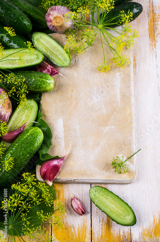 Raw cucumber with spices photo