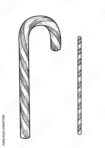 Candy cane illustration, drawing, engraving, ink, line art, vector
