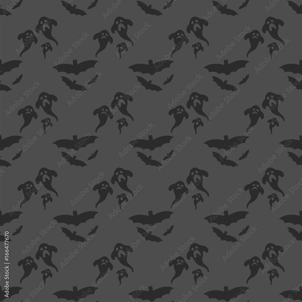 Seamless pattern halloween silhouettes dark retro background traditional scary decoration vector illustration.