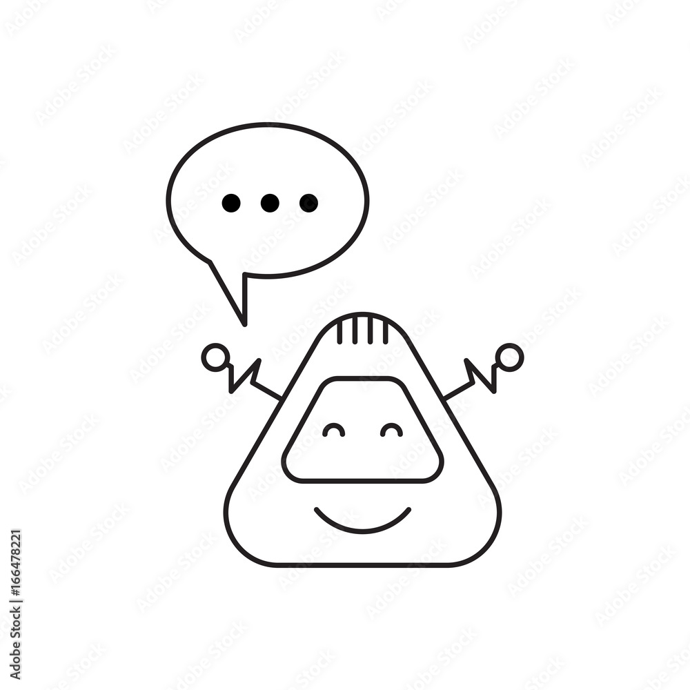 A cartoon robot in a linear style isolated on white background with speech bubble for text A cartoon robot in a linear style isolated on white background with speech bubble for text
