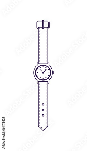 Classic wristwatch isolated vector icon. Man hand watch with bracelet vector illustration.