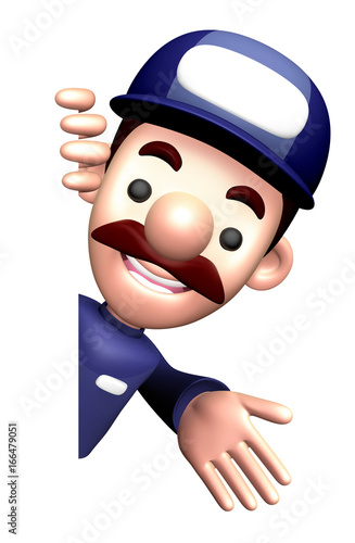 3D Mechanic Character is holding a board.