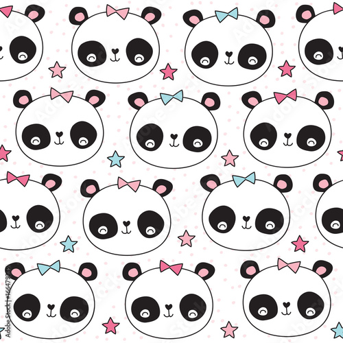 Fototapeta Naklejka Na Ścianę i Meble -  seamless cute panda animal pattern vector illustration