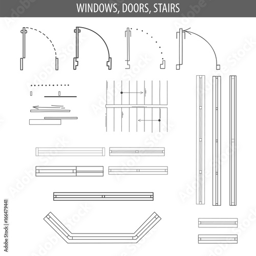 Set of linear icons for Interior top view plans