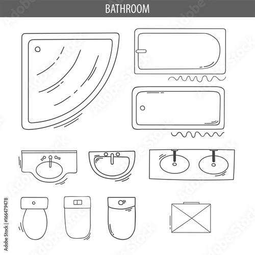 Set of linear icons for Interior top view plans