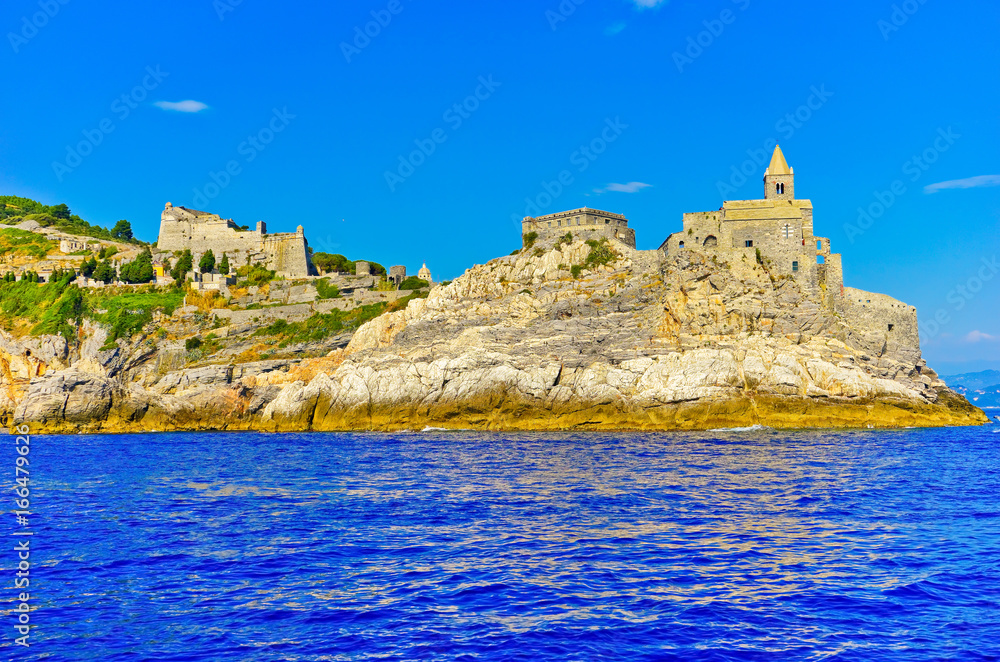 View of the beautiful coastline of Cinque Terre area in Portovenere, Italy.