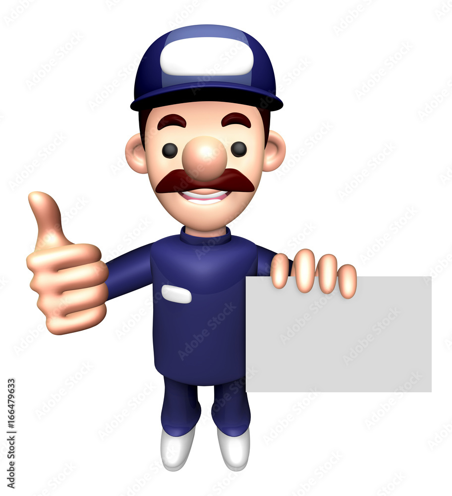 3D Engineer Character a gesture of thumb holding a Business card. 3D Engineer Character a gesture of thumb holding a Business card.