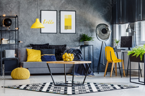 Masculine room with yellow decor