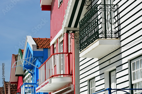 Striped colored houses, Costa Nova, Beira Litoral, Portugal, Europe
