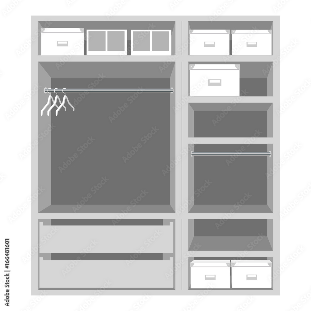 Empty wardrobe with boxes. Flat illustration Empty wardrobe with boxes. Flat illustration