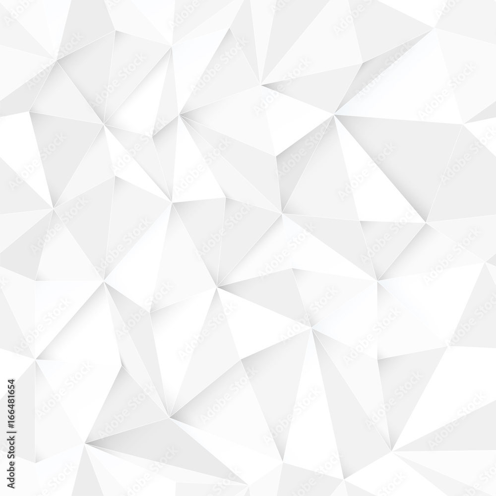 White 3D triangle pattern, seamless vector. Vector design texture. White Low Poly Pattern Background White 3D triangle pattern, seamless vector. Vector design texture. White Low Poly Pattern Background