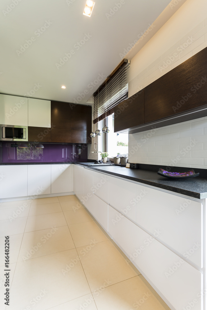 Modern light kitchen with shiny furniture Modern light kitchen with shiny furniture