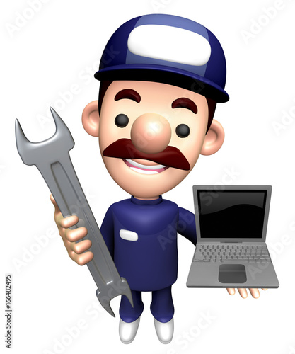 3D Engineer Character is holding the Spanner and Laptop.