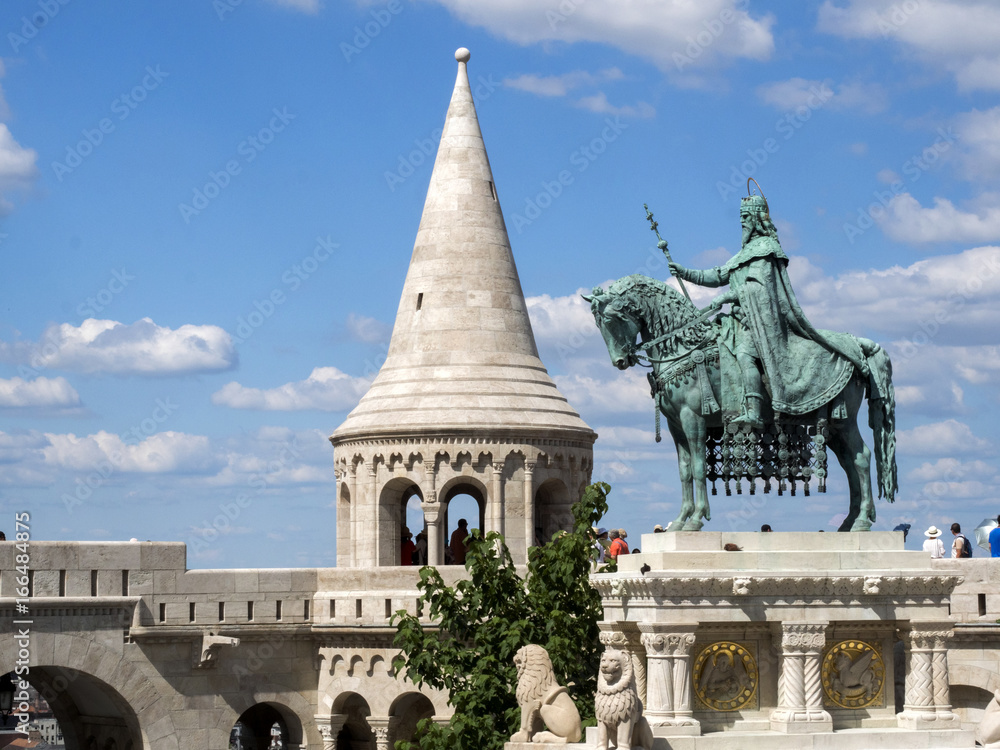 King Stephan's Monument in front of Fisherman's Bastion, Budapest, Hungary